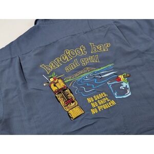 Go Barefoot Hawaiian Embroidery Shirt Mens XL Barefoot Bar Grill Tiki Drinks